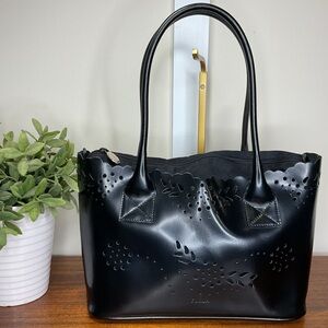 Furla Black Leather Laser Cut Tote